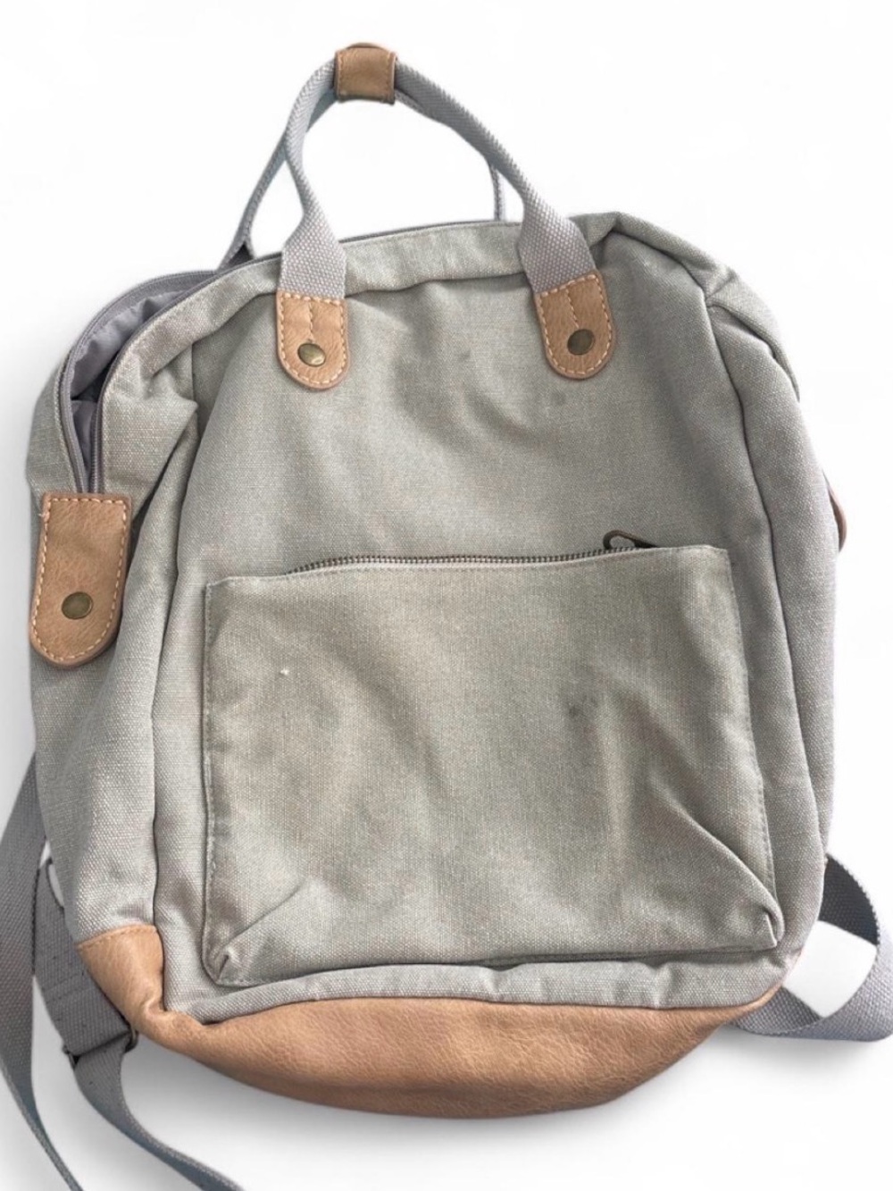 Universal Thread Gray Canvas Backpack with Tan Trim